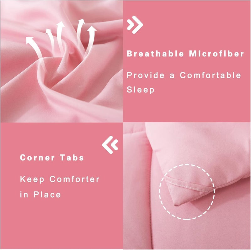 DOWNCOOL Twin Comforter Set -All Season Bedding Comforters Sets with 1 Pillow Case -2 Pieces Bed Set Down Alternative Comforter Set -Pink Twin Bedding Sets(64"x88") - Image 5