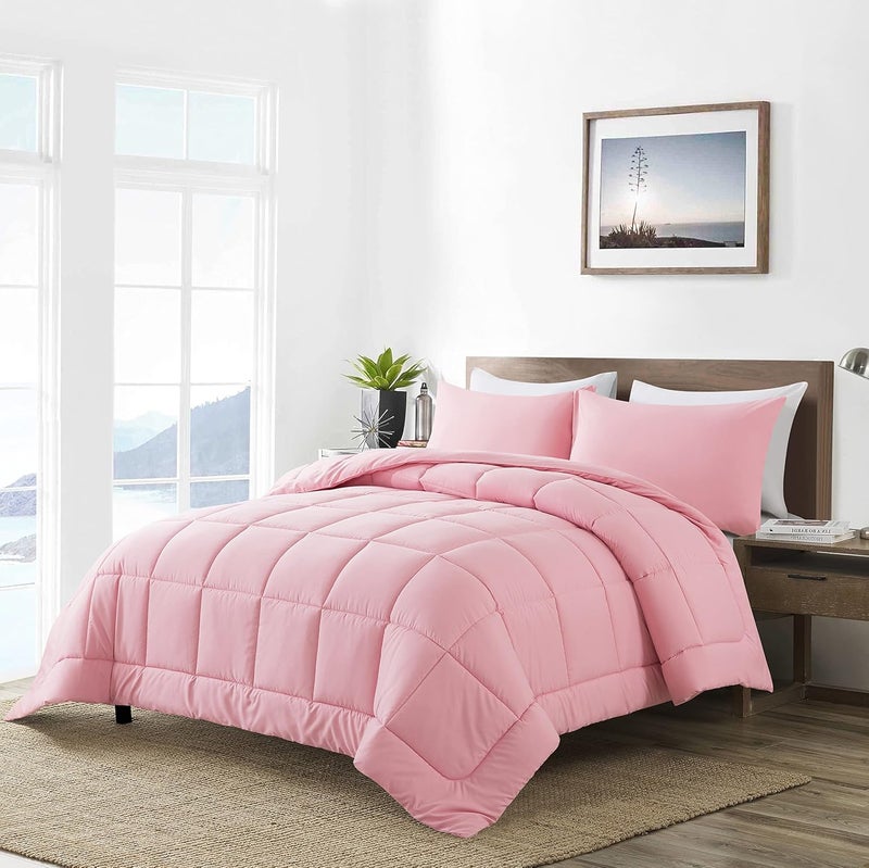 DOWNCOOL Twin Comforter Set -All Season Bedding Comforters Sets with 1 Pillow Case -2 Pieces Bed Set Down Alternative Comforter Set -Pink Twin Bedding Sets(64"x88") - Image 2