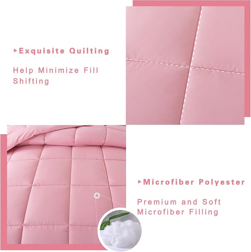 DOWNCOOL Twin Comforter Set -All Season Bedding Comforters Sets with 1 Pillow Case -2 Pieces Bed Set Down Alternative Comforter Set -Pink Twin Bedding Sets(64"x88") - Image 4