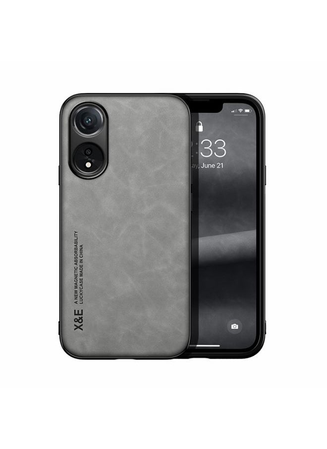 HuHa Case Cover For OPPO A78 4G Skin Feel Magnetic Leather Back Phone Case Light Grey 