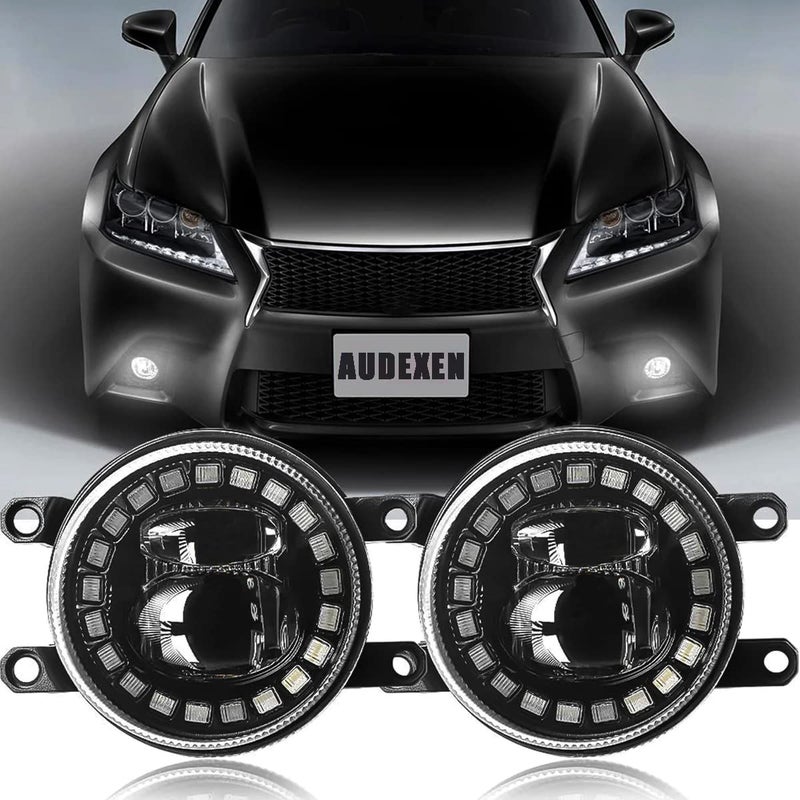 AUDEXEN LED Fog Lights with DRL Compatible with Camry Highlander Corolla Prius Passenger and Driver Side Led Fog Lamps Compatible with Lexus GS IS LX RX ES CT