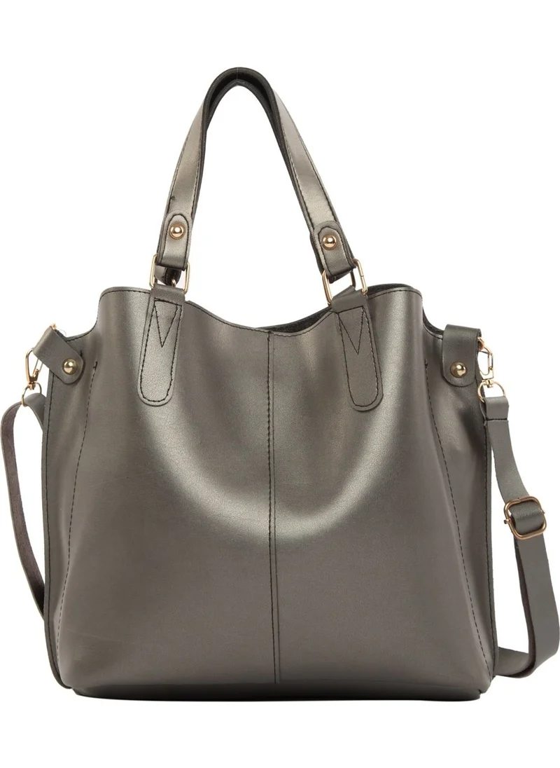 Bagmori Silver Three Compartment Bag with Snap Detail
