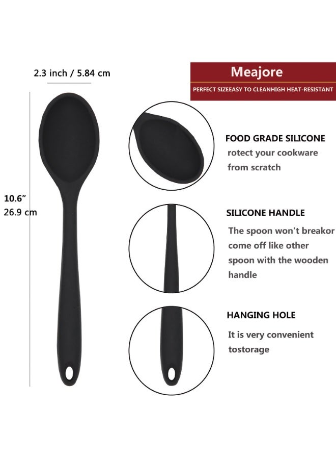 Meajore 2 Pcs Silicone Cooking Spoons, Heat Resistant Mixing Kitchen Utensil, Black - Image 1