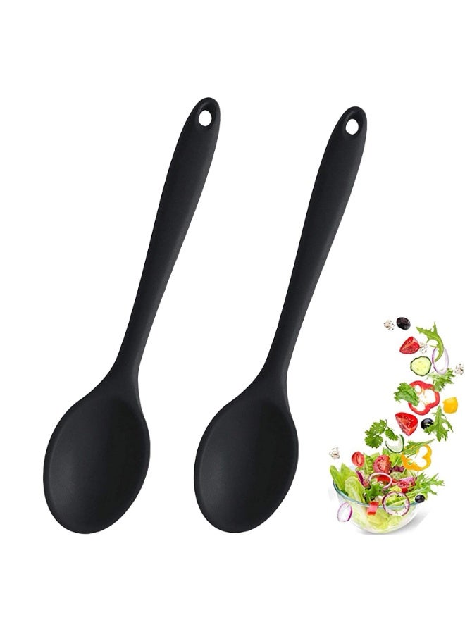 Meajore 2 Pcs Silicone Cooking Spoons, Heat Resistant Mixing Kitchen Utensil, Black - Image 3