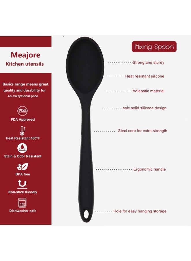 Meajore 2 Pcs Silicone Cooking Spoons, Heat Resistant Mixing Kitchen Utensil, Black - Image 2