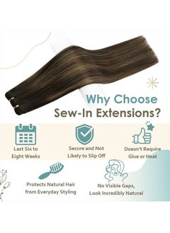 Full Shine 14 Inch Hair Weft Sew in Extensions Natural Real Human Hair Weft Extensions Ombre #2 Dark Brown to #8 Light Brown Hair Weave Bundles Brazilian Hair 100 Gram  - Image 2