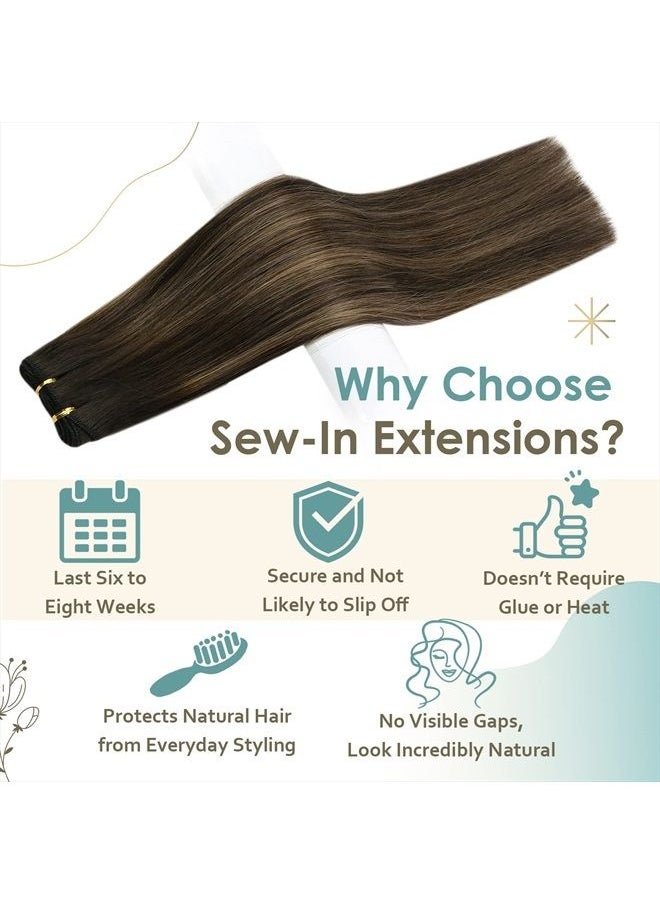 Full Shine 14 Inch Hair Weft Sew in Extensions Natural Real Human Hair Weft Extensions Ombre #2 Dark Brown to #8 Light Brown Hair Weave Bundles Brazilian Hair 100 Gram  - Image 2