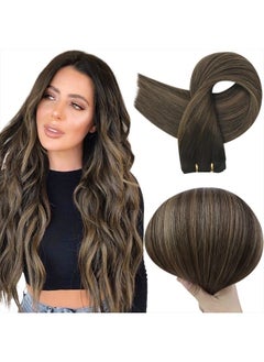 Full Shine 14 Inch Hair Weft Sew in Extensions Natural Real Human Hair Weft Extensions Ombre #2 Dark Brown to #8 Light Brown Hair Weave Bundles Brazilian Hair 100 Gram  - Image 1