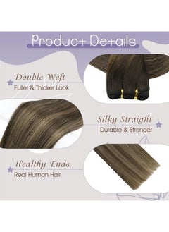 Full Shine 14 Inch Hair Weft Sew in Extensions Natural Real Human Hair Weft Extensions Ombre #2 Dark Brown to #8 Light Brown Hair Weave Bundles Brazilian Hair 100 Gram  - Image 3