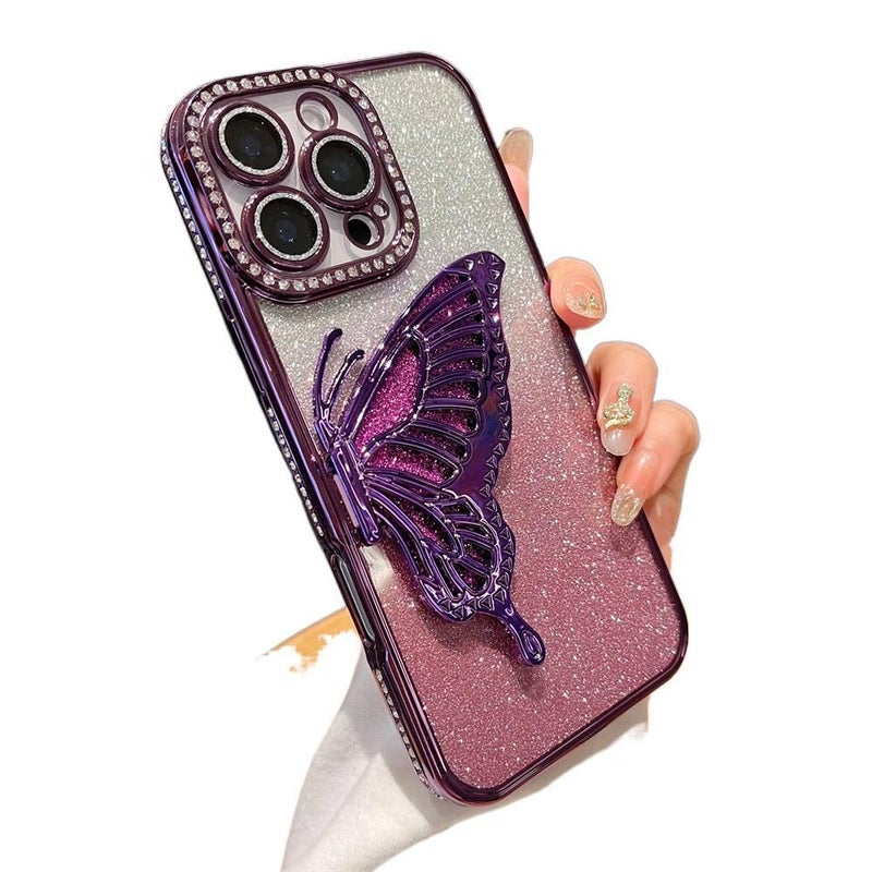 غطاء واقي بTPU لـ iPhone 16 / 16 Plus / 16 Pro / 16 Pro Max مع حماية من السقوط وحامل قائم مع مقاوم للصدمات مع مقاوم للخدش باللون بنفسجي بوظيفة حامل من مادة TPU - Layan Lure - Image 1