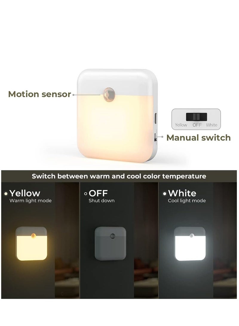 Furtey Smart Motion Sensor Night Light 【Pack of 2】 Type-C Charging Cable, Rechargeable Warm and White Night Lamp with Magnetic Attachment for Bedroom, Hallway, Stairs - Image 3