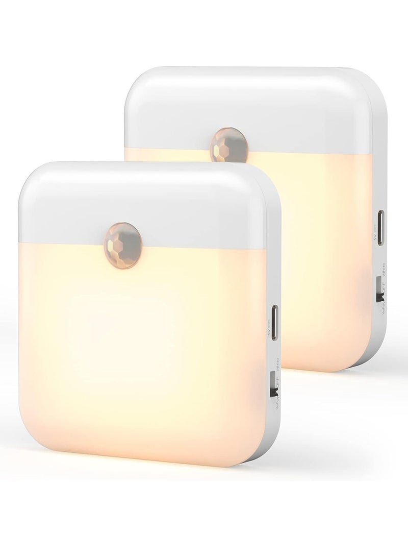 Furtey Smart Motion Sensor Night Light 【Pack of 2】 Type-C Charging Cable, Rechargeable Warm and White Night Lamp with Magnetic Attachment for Bedroom, Hallway, Stairs - Image 1
