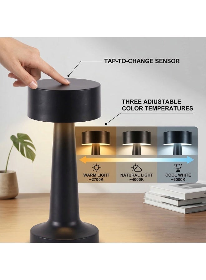 LED Table Lamp Portable USB Rechargeable – Modern Black Metal Desk Lamp, Cordless Touch Control Night Light, Dimmable Battery Operated Lamp for Bedroom, Office Desk, Restaurant, Bedside Table, Three Color Modes - Image 5