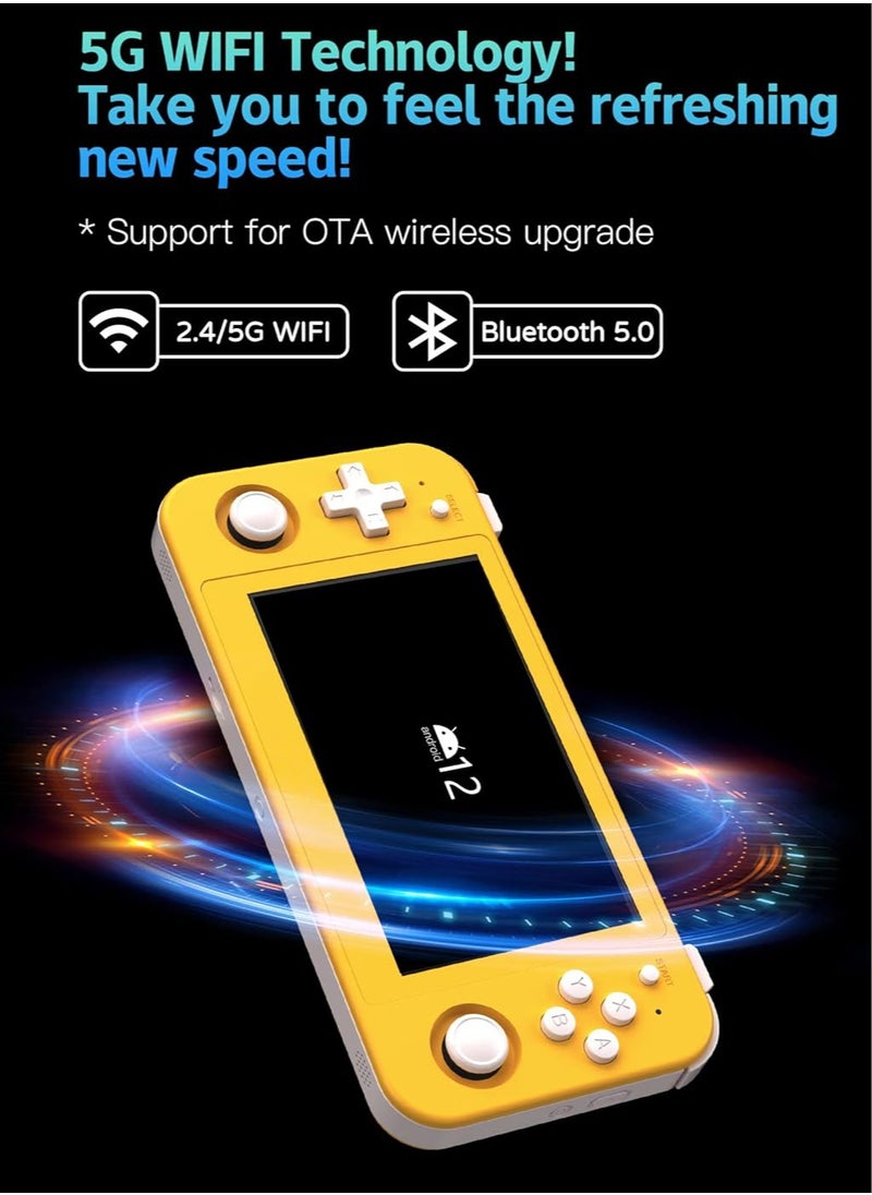 ANBERNIC  RG505 Retro Game Handheld Game Console with 128GB TF-card Built-in 3000+ Games, 4.95-inch OLED Touch Screen with Android 12 System, Unisoc Tiger T618 and Compatible with Google Play Store (Yellow)  - Image 5
