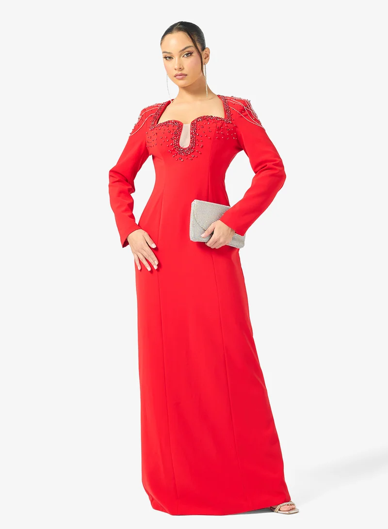 Rhinestone Embellished Luxe Evening Gown