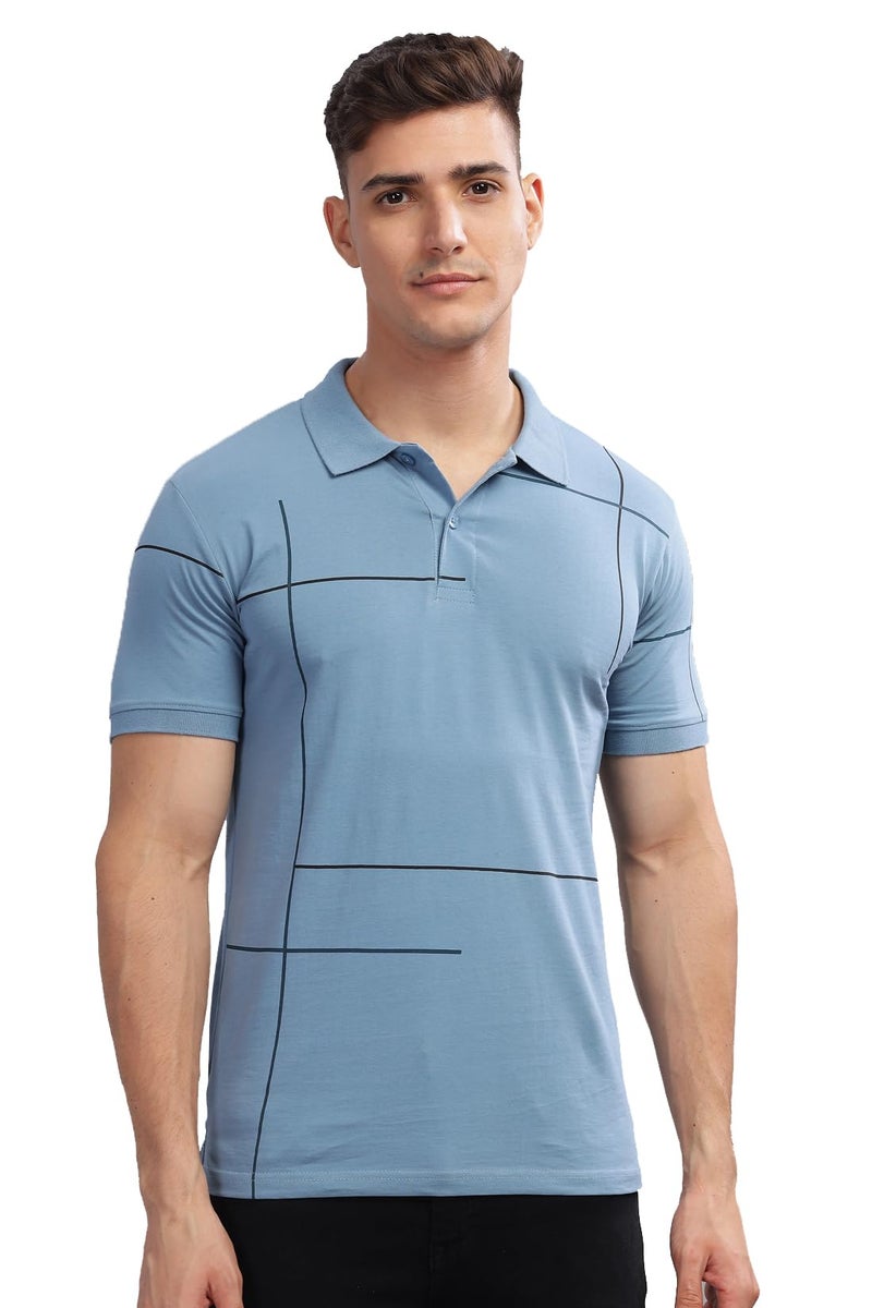 ADRO Polo T Shirt for Men|Printed Regular Fit Polo T Shirt |Cotton Polo T Shirt Also in Plus Size|Pnop24-L1-Sksbbl-2Xl Shadow Blue - Image 1