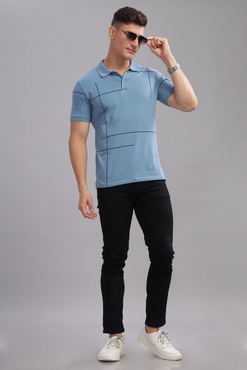 ADRO Polo T Shirt for Men|Printed Regular Fit Polo T Shirt |Cotton Polo T Shirt Also in Plus Size|Pnop24-L1-Sksbbl-2Xl Shadow Blue - Image 5
