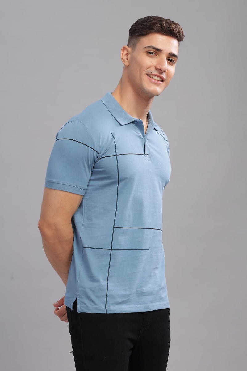 ADRO Polo T Shirt for Men|Printed Regular Fit Polo T Shirt |Cotton Polo T Shirt Also in Plus Size|Pnop24-L1-Sksbbl-2Xl Shadow Blue - Image 2
