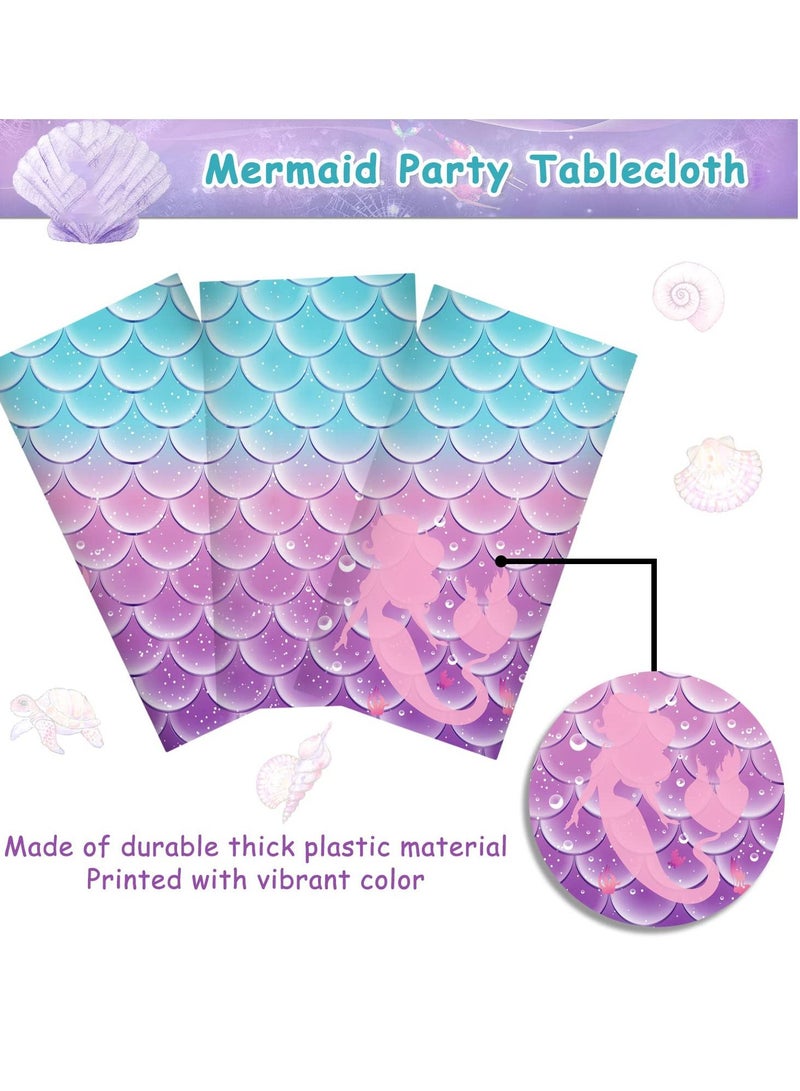SYOSI Disposable Tablecloth, Mermaid Birthday Party Favors Tablecloth Decorations Plastic Table Cover for Girls Princess Under The Sea Baby Shower Themed 2pcs,108x54 Inch - Image 2