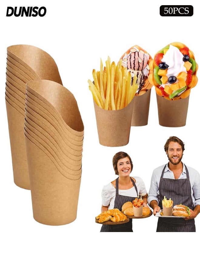 DUNISO 50PCS Disposable French Fries Holder,French Fries Cup Set, Take out Party Baking Supplies Snack Cups, Kraft Paper Snack Dessert Cups for Wedding, Birthday, Party - Image 1