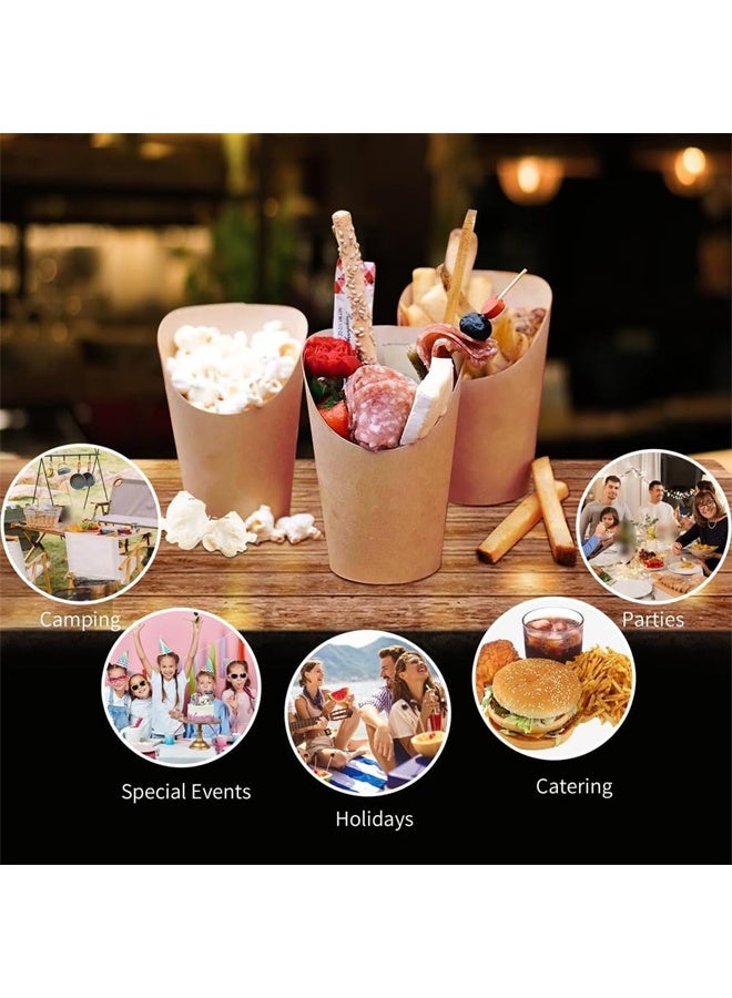 DUNISO 50PCS Disposable French Fries Holder,French Fries Cup Set, Take out Party Baking Supplies Snack Cups, Kraft Paper Snack Dessert Cups for Wedding, Birthday, Party - Image 4