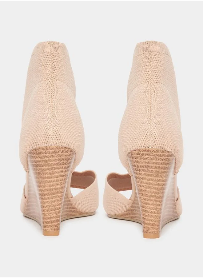 Styli Solid Peep Toe Wedge Sandals