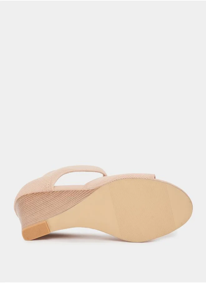 Styli Solid Peep Toe Wedge Sandals
