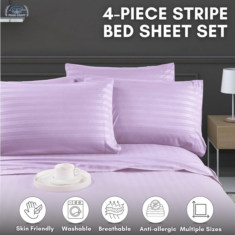 FOAM CRAFT® 4-Piece Stripe Bed Sheet Set - Lavender, Queen Size - Image 3