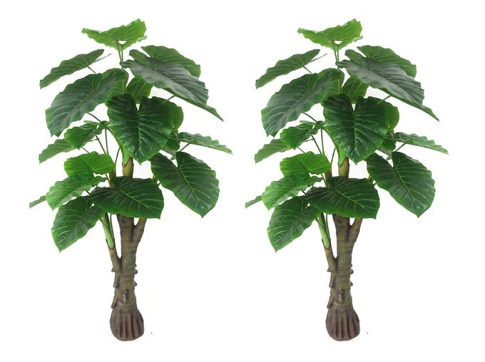 6 Feet Pair Gorgeous Unique Royal Hawaiian Elephant Ear Artificial Plant with Giant Leaves UV Protection Feel Real Technology Green 2 Trees