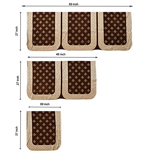 SAWNA HOMES L Shape 7 Seater Velvet Sofa Cover Set with Coushions Cover | Printed Back Covers with Ties | Anti-Slip Royal Look Sofa Protector for 3,2,1 Seater Sofa for Living Room (11 Pcs, Coffee) - Image 3