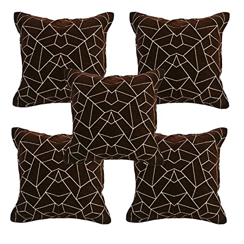 SAWNA HOMES L Shape 7 Seater Velvet Sofa Cover Set with Coushions Cover | Printed Back Covers with Ties | Anti-Slip Royal Look Sofa Protector for 3,2,1 Seater Sofa for Living Room (11 Pcs, Coffee) - Image 5