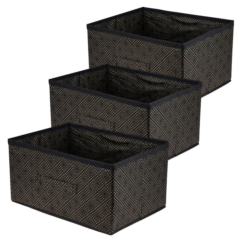 Kuber Industries Kuber Industries Drawer Storage Box Storage Bin for Clothes Wardrobe Organizer for Books NonWoven Storage Box GoldenDot Storage Box Pack of 3 Black - Image 1
