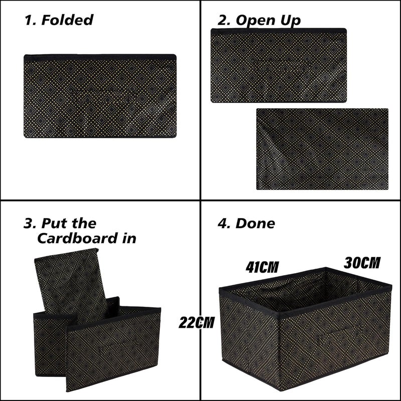 Kuber Industries Kuber Industries Drawer Storage Box Storage Bin for Clothes Wardrobe Organizer for Books NonWoven Storage Box GoldenDot Storage Box Pack of 3 Black - Image 4