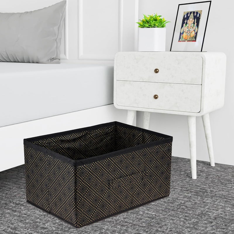 Kuber Industries Kuber Industries Drawer Storage Box Storage Bin for Clothes Wardrobe Organizer for Books NonWoven Storage Box GoldenDot Storage Box Pack of 3 Black - Image 5