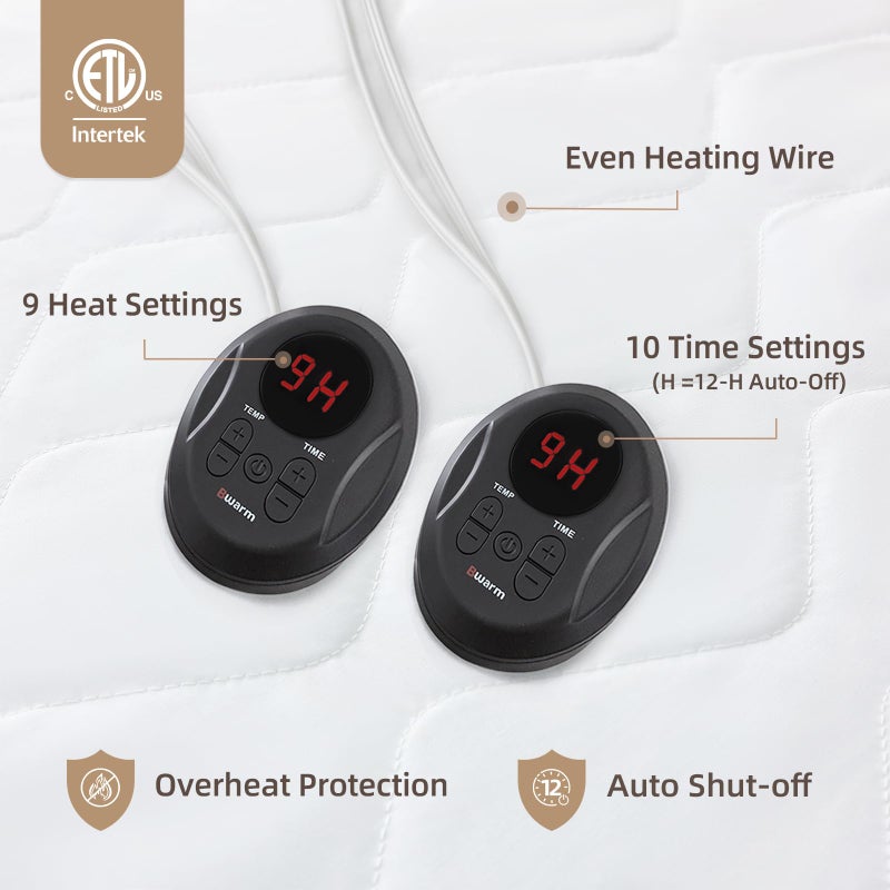 Bwarm Premium Quilted Heated Mattress Pad King Size, 78" x 80" Bed Warmer, 9 Heat Settings, 1-12 Hours Auto Off, Soft and Cozy, Deep Pocket, Fast Heating, Machine Washable - Image 3