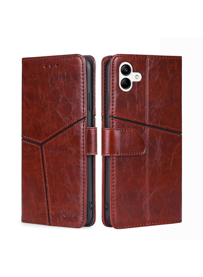 BGM Case Cover For Samsung Galaxy A04 Geometric Stitching Horizontal Flip Leather Phone Case Dark Brown