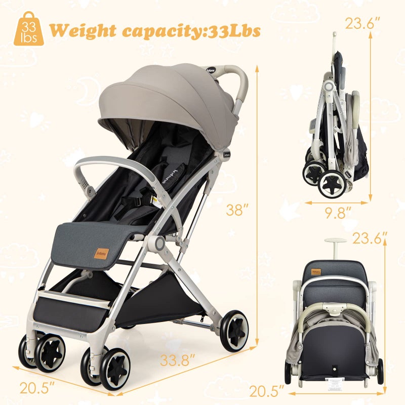INFANS Lightweight Baby Stroller, Compact Infant with One-Hand Fold, Travel Stroller for Airplane with Cup Holder, Canopy 5-Point Harness Foot Cover for 6-36 Month - Image 5