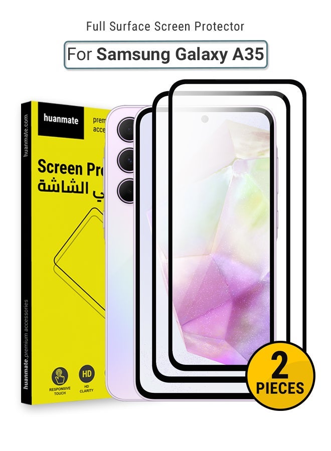 2 Pieces Samsung Galaxy A35 Screen Protector – Premium Edge to Edge Tempered Glass, High Transparency, Delicate Touch, Anti-Explosion, Smooth Arc Edges, Easy Installation