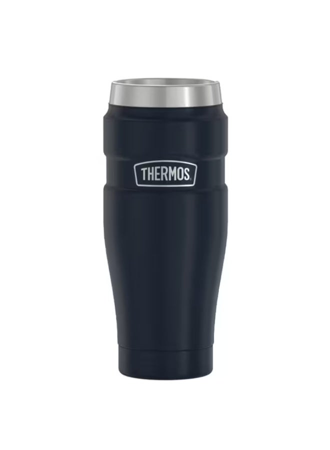 ترموس كوب سفر معزول بتفريغ الهواء من الفولاذ المقاوم للصدأ، لون أزرق داكن، سعة 16 أونصة - Image 1