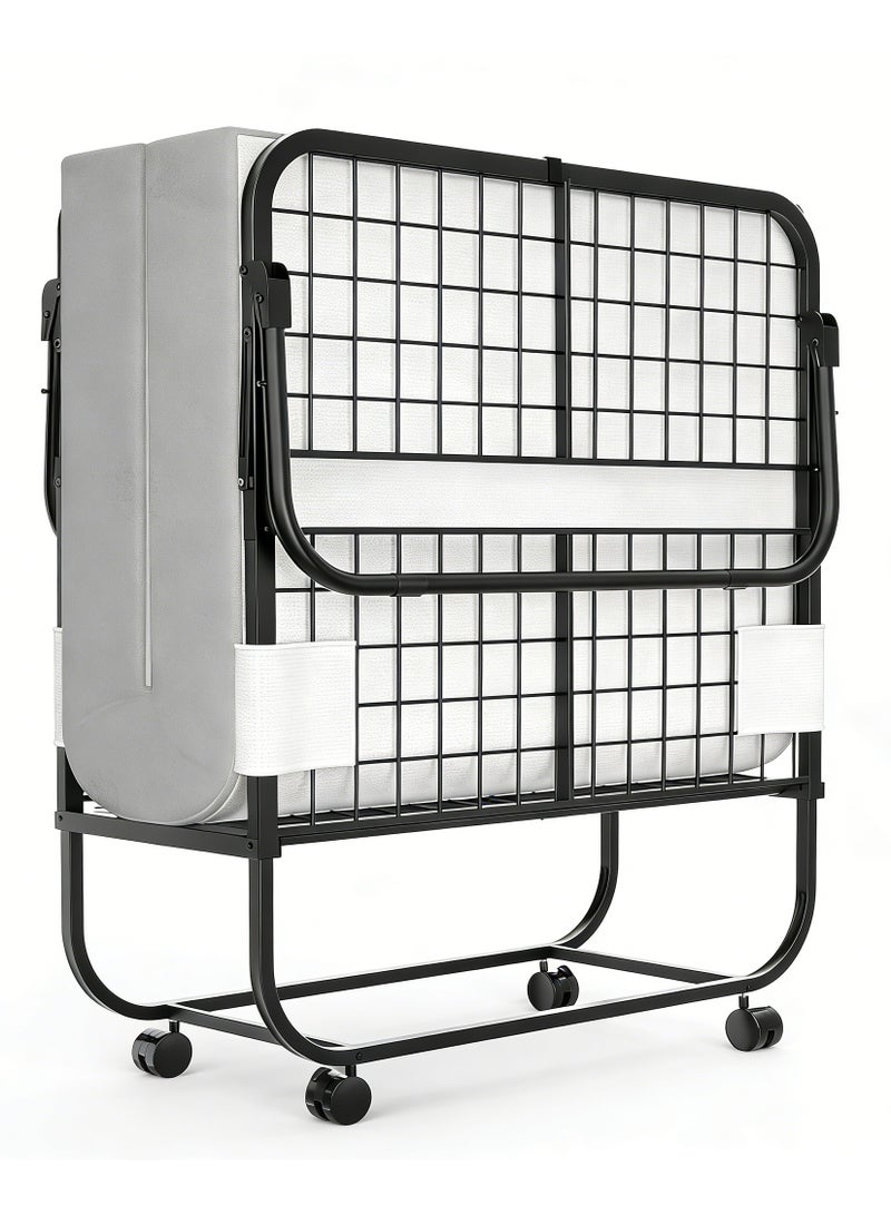 تشولوفز سرير مزدوج قابل للطي مزود بمرتبة - سرير قابل للطي 190*78 سم، سرير ضيوف متنقل مناسب للبالغين، سرير قابل للطي مزود بمرتبة من الإسفنج الذكي، أريكة سرير قابلة للطي موفرة للمساحة بإطار معدني متين - Image 1