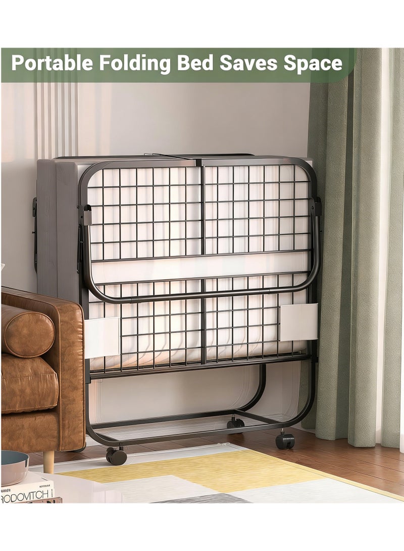 تشولوفز سرير مزدوج قابل للطي مزود بمرتبة - سرير قابل للطي 190*78 سم، سرير ضيوف متنقل مناسب للبالغين، سرير قابل للطي مزود بمرتبة من الإسفنج الذكي، أريكة سرير قابلة للطي موفرة للمساحة بإطار معدني متين - Image 4