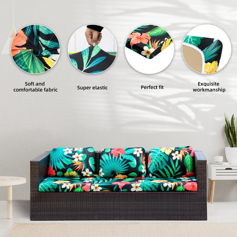 BIETYONE 8Pcs Stretch Patio Cushion Covers,Outdoor Couch Covers Replacement,Outdoor Couch & Sofa Slipcovers,for Patio Furniture Cushion Covers,Washable Reusable Furniture Protector (Floral Leaf,Cover Only) - Image 3