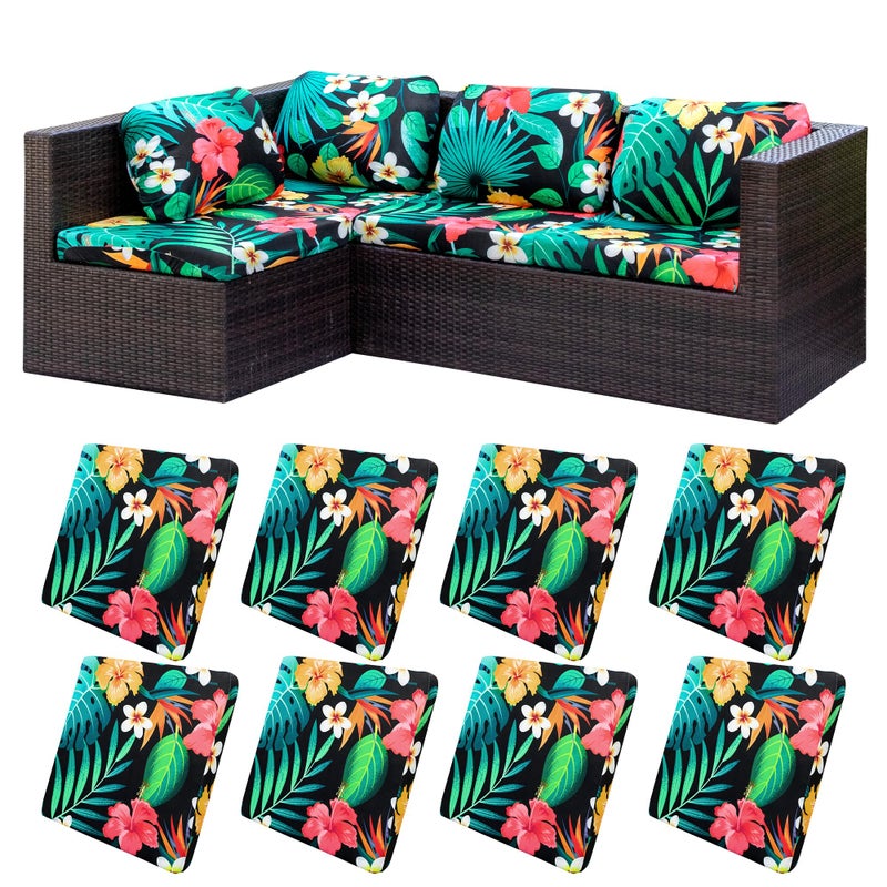 BIETYONE 8Pcs Stretch Patio Cushion Covers,Outdoor Couch Covers Replacement,Outdoor Couch & Sofa Slipcovers,for Patio Furniture Cushion Covers,Washable Reusable Furniture Protector (Floral Leaf,Cover Only) - Image 1