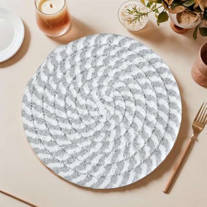 ريحني حوامل أكواب لأسطح عمل المطبخ، مفارش طاولة مستديرة غير قابلة للانزلاق، حاملات أواني ساخنة، حصيرة عازلة للأكواب، قواعد أكواب منسوجة، مجموعة من 6 قطع للمطبخ 20 سم - Image 3