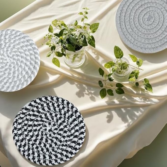 ريحني حوامل أكواب لأسطح عمل المطبخ، مفارش طاولة مستديرة غير قابلة للانزلاق، حاملات أواني ساخنة، حصيرة عازلة للأكواب، قواعد أكواب منسوجة، مجموعة من 6 قطع للمطبخ 20 سم - Image 4