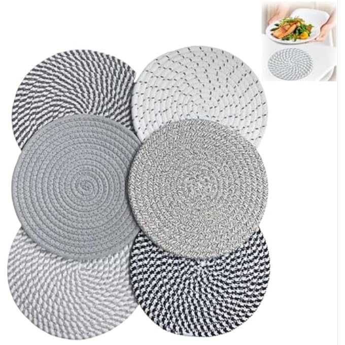ريحني حوامل أكواب لأسطح عمل المطبخ، مفارش طاولة مستديرة غير قابلة للانزلاق، حاملات أواني ساخنة، حصيرة عازلة للأكواب، قواعد أكواب منسوجة، مجموعة من 6 قطع للمطبخ 20 سم - Image 2
