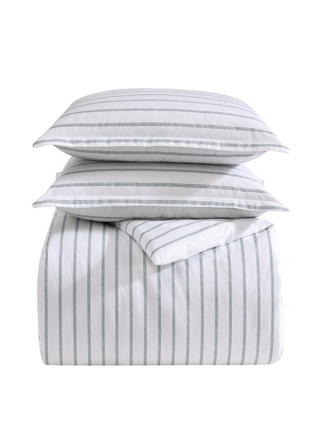 Stone Cottage - King Duvet Cover Set, Breathable Cotton Percale Bedding with Matching Shams, Striped Home Decor (Trenton Stripe Green, King) - Image 3