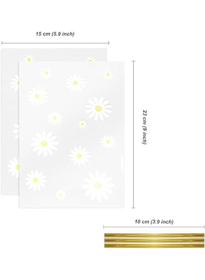 50pcs Gusseted cellophane Bags Little White Daisy Cookie Bags (Size 5.9"x9"x2" with Gold Twist Ties, Best Gusset Bag for Presenting Packaged Treats, Candy, Popcorn etc. - Image 2