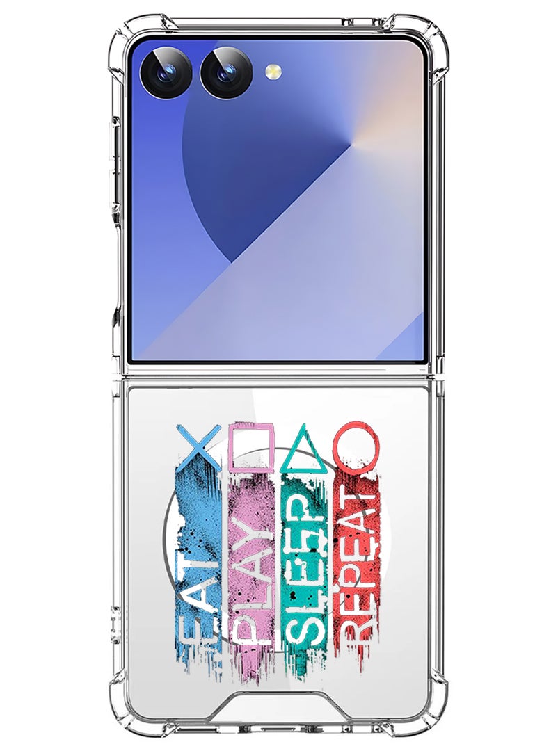 Theodor Magnetic Case for Samsung Galaxy Z Flip 7 Compatible with MagSafe Wireless Charging, Shockproof Phone Bumper Cover Eat play sleep repeat - Image 1