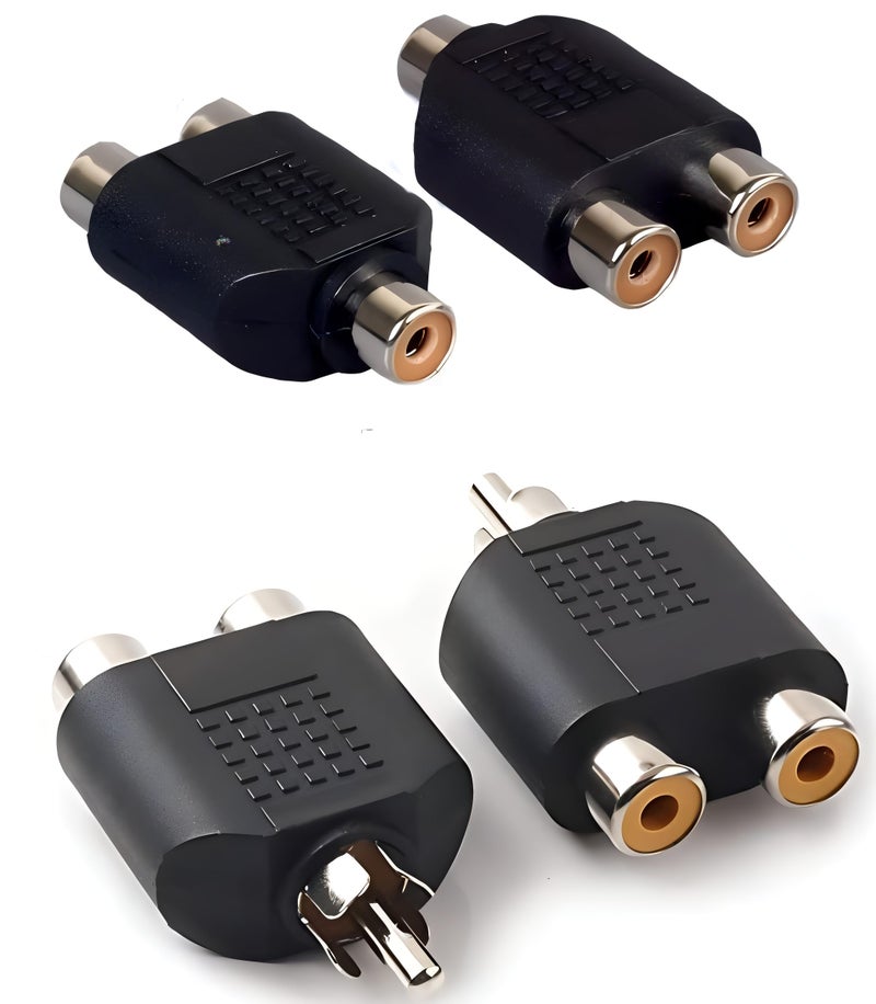 KNEUTRIX RCA Y Splitter Adapter – 1 Male to 2 Female (2-Pack) & Y Splitter Adapter, 1 R C A (F) to 2 Ports Female Jack Audio Video Connector (2 Pack) - Image 1